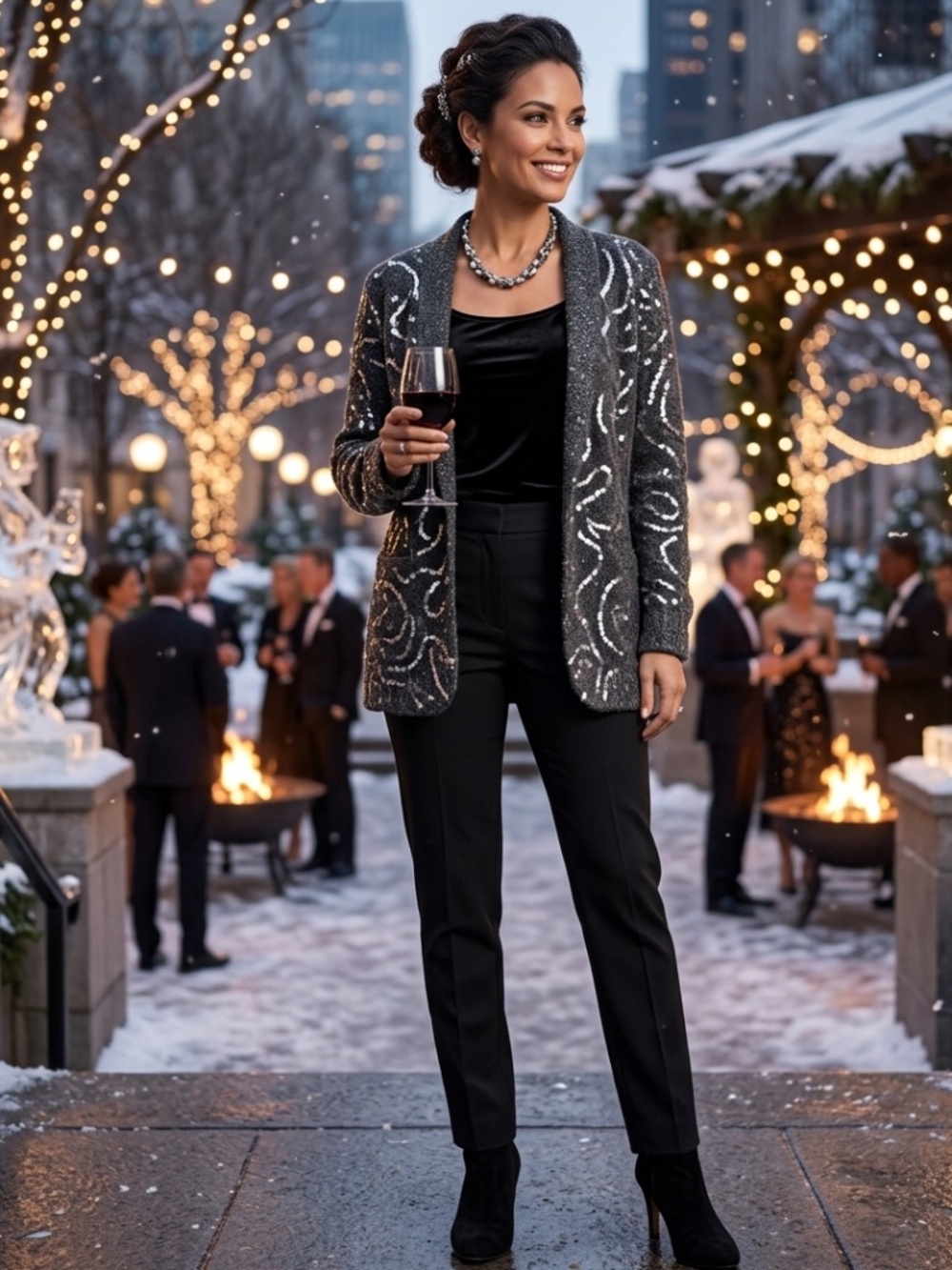 Nick Verreos Grey Sequined Button Up Cardigan